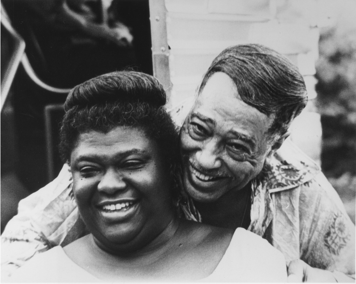 Elma Lewis with Duke Ellington at the Elma Lewis Playhouse in the Park during the first of many annual visits by The Duke Ellington Orchestra, ca. 1970. Image courtesy of Northeastern University Archives & Special Collections.